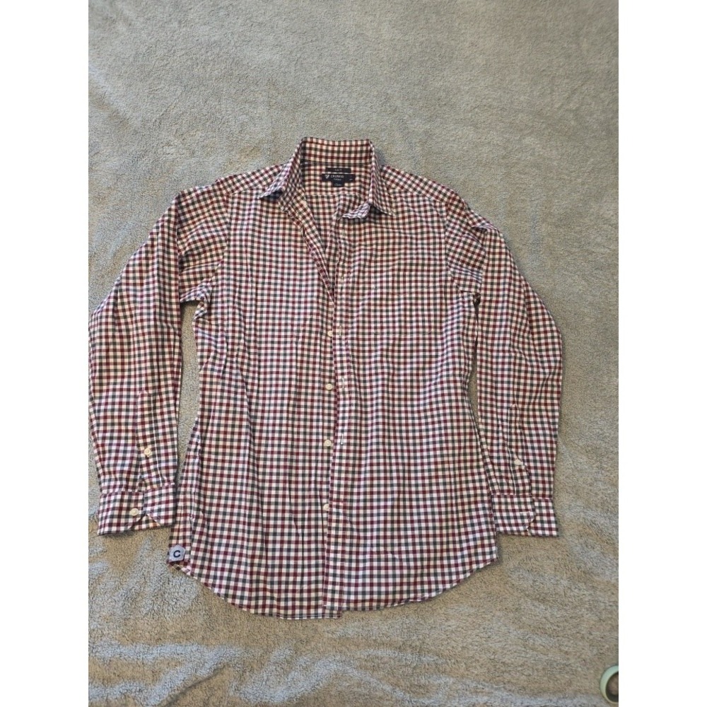Cremieux Button Down Shirt Men M Slim Fit Red White Gray Plaid Long Sleeve